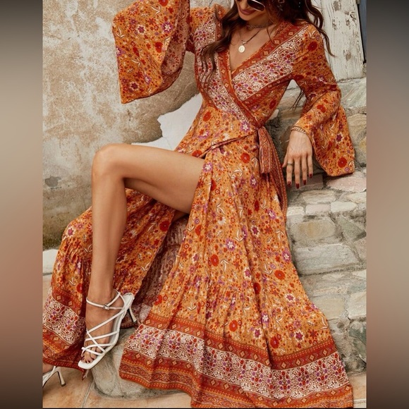 Dresses Boho Floral Print Wrap Belted Maxi Dress Poshmark